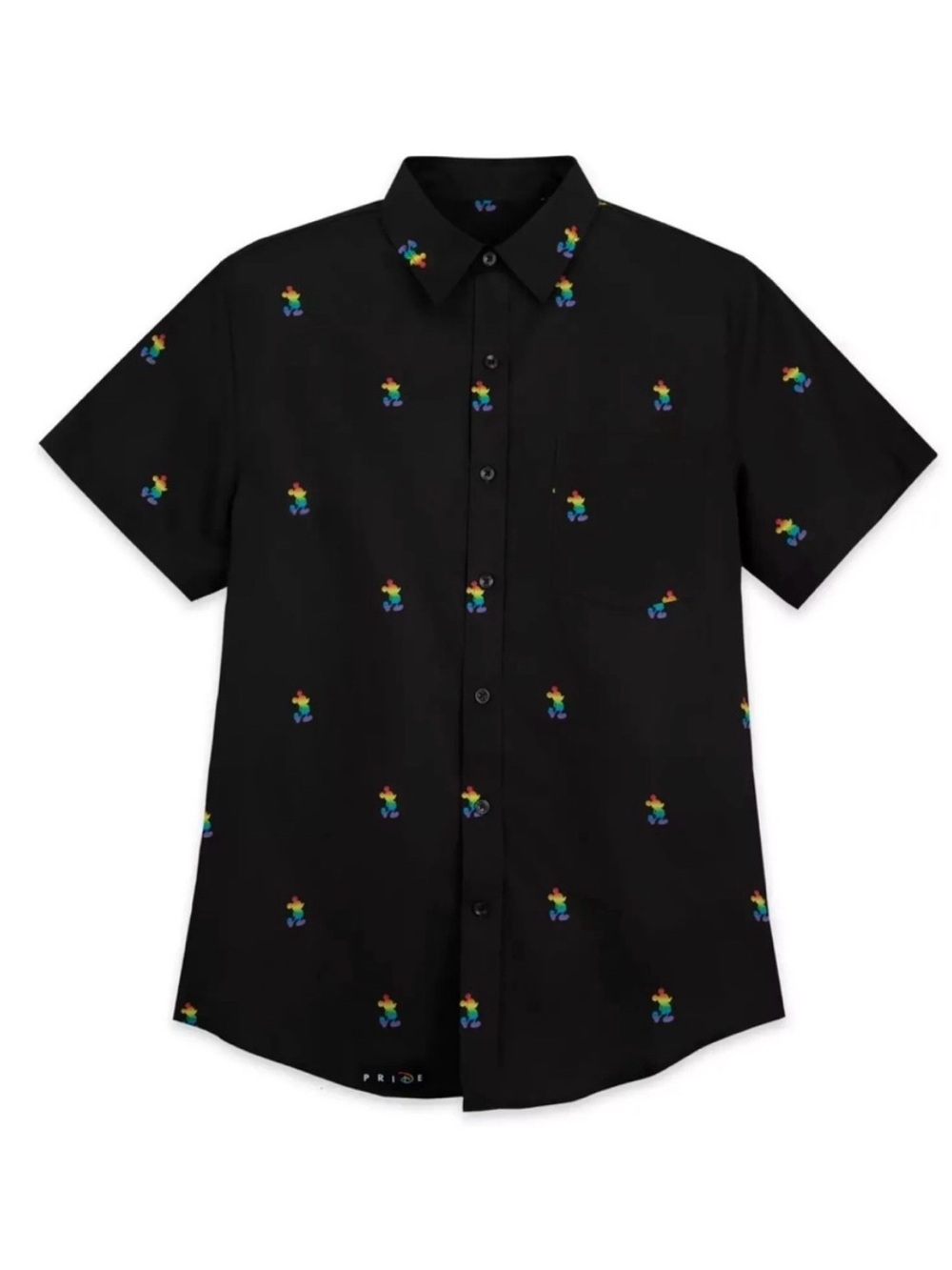 Disney Pride Rainbow Mickey Mouse Black Short Sleeve Button Down Top size XL